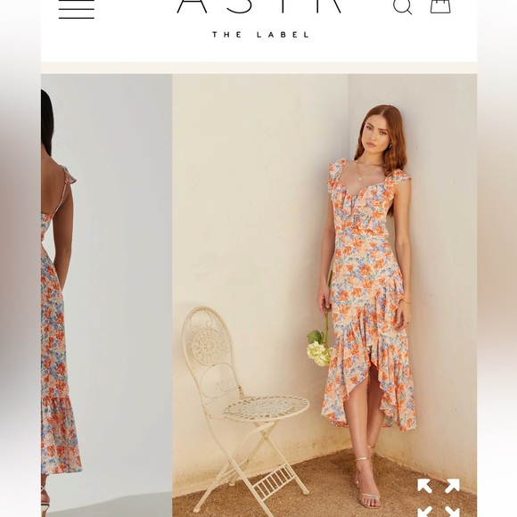 Mahalia Floral Sweetheart Ruffle Midi Dress; Blue orange floral ASTR LABEL - Picture 6 of 6